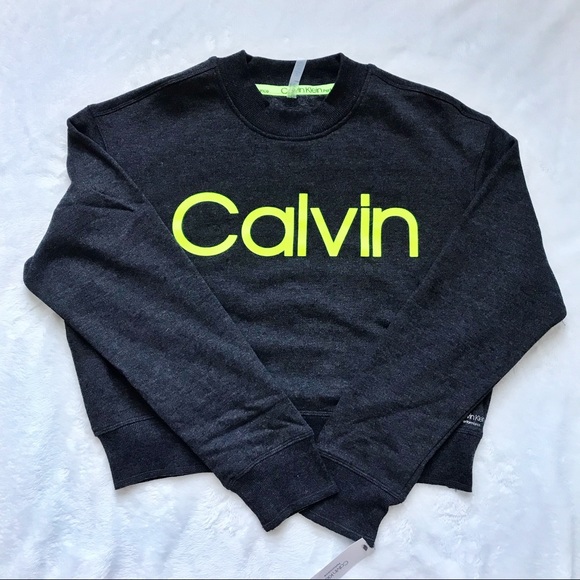 Calvin Klein Tops - 💛 Calvin Klein cropped sweatshirt with neon logo